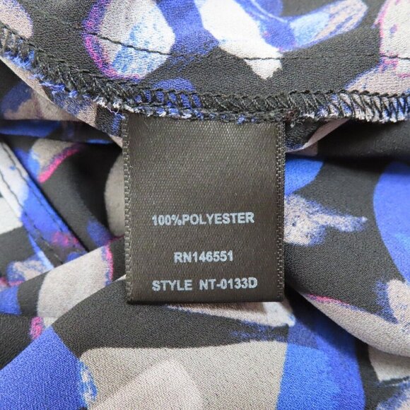 Noir Womens Medium Blue Watercolor Brush Stroke Sleevless Blouse Shirt Buttons - Picture 7 of 9